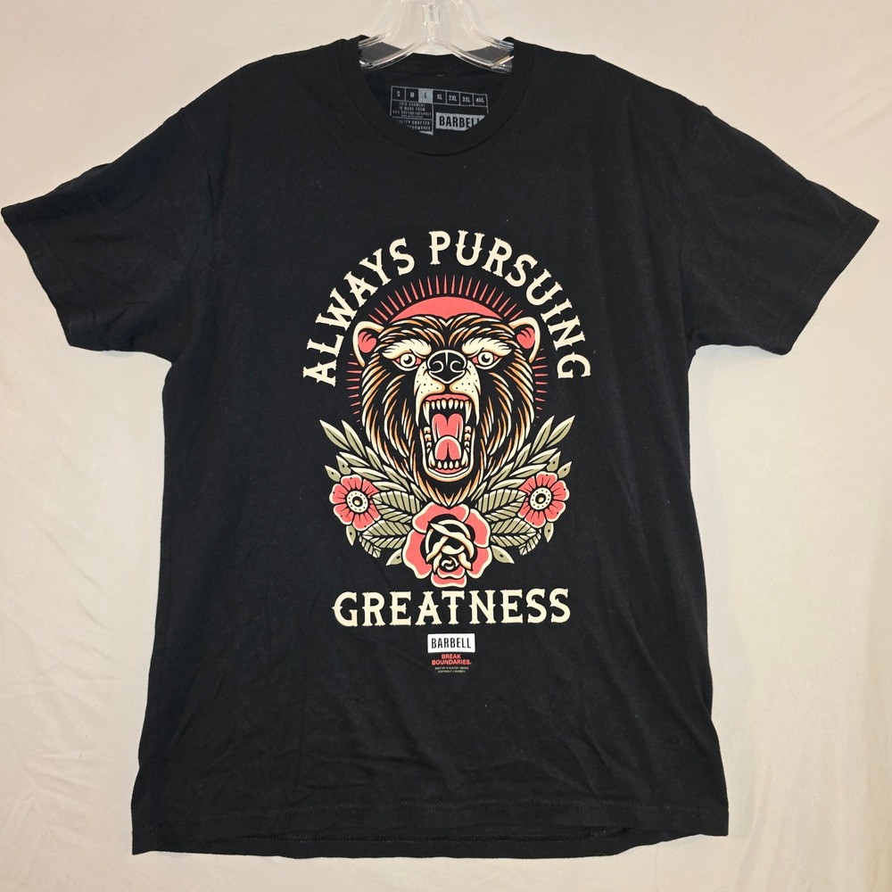 Barbell Apparel Graphic T Large Mens Black Always Pursuing Greatness Bear Shirt